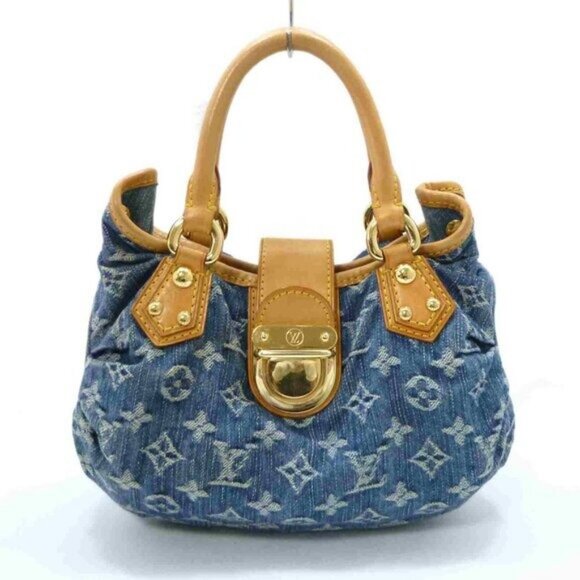 Authentic Louis Vuitton Denim Pleaty Monogram Vintage Pouch Pochette Hand Bag - Picture 2 of 16
